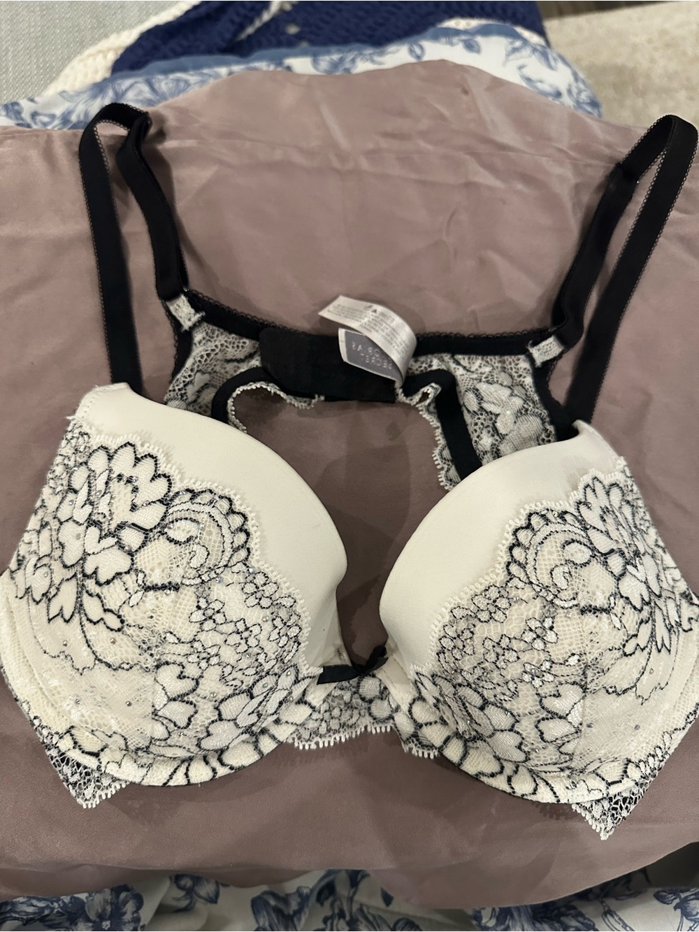 Victoria’s secret Lac-Accent White Push-Up Bra with Black Trim - Women Intimates